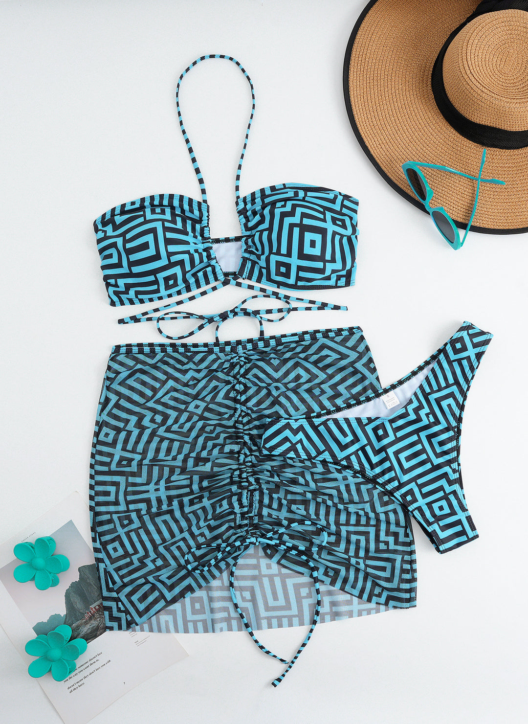 Damen Bikini-Set mit Bandeau-Top und verstellbarem Wickelrock Drune