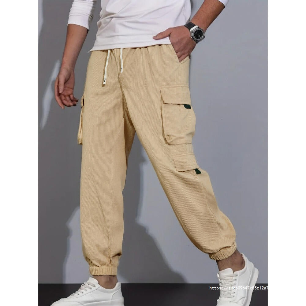 Herren Cord-Cargo-Jogginghose mit Tunnelzug und multifunktionalen Klapp- & Reißverschlusstaschen Drune