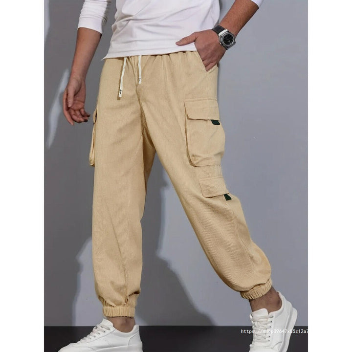 Herren Cord-Cargo-Jogginghose mit Tunnelzug und multifunktionalen Klapp- & Reißverschlusstaschen Drune