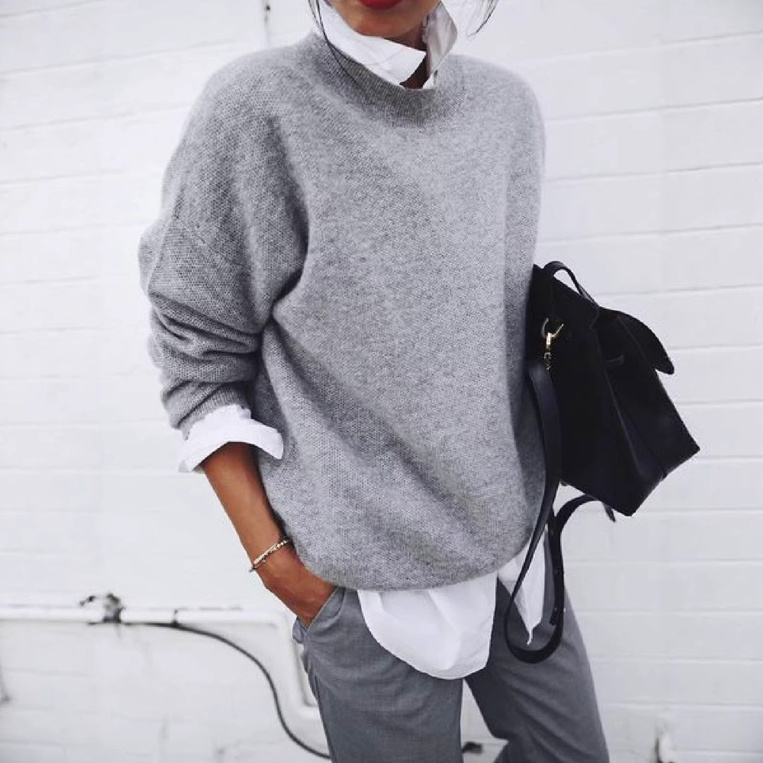 Frauen Übergroßer Strickpullover mit Rundhalsausschnitt und Fallenschulter Drune