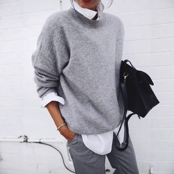 Frauen Übergroßer Strickpullover mit Rundhalsausschnitt und Fallenschulter Drune