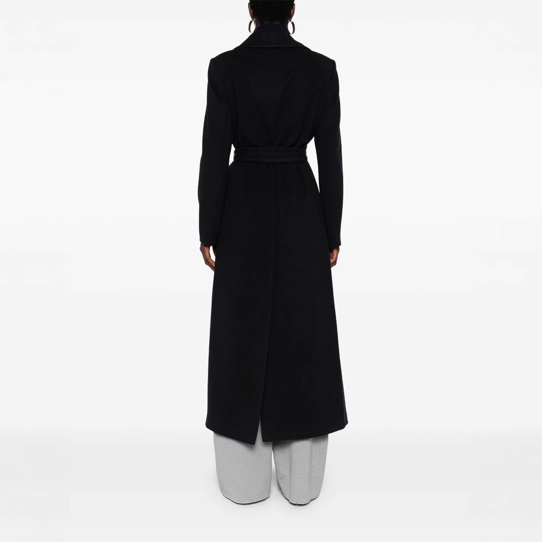 Damen Langer Wickelcoat aus Wollmix mit Bindegürtel und breitem Revers Drune