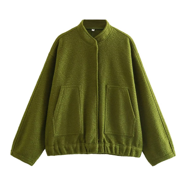 Damen nan boxy Wollmix-Blouson mit Stehkragen, verdeckter Frontleiste, Eingrifftaschen und elastischem Saum Drune