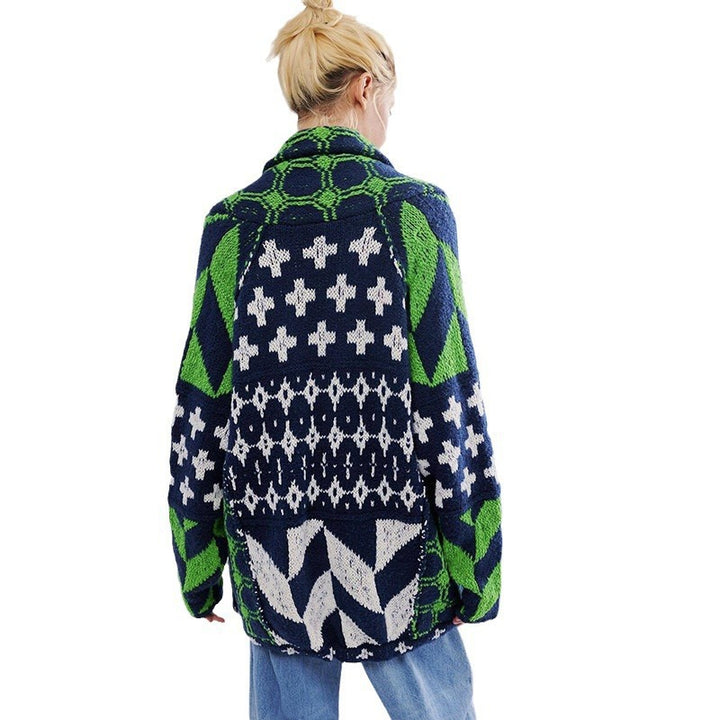 Damen Oversized Strickjacke mit Schalkragen und grafischem Muster Drune