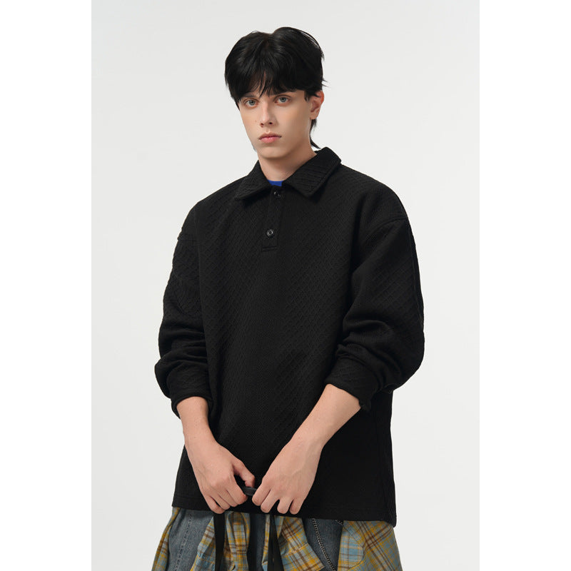 Herren Oversize-Poloshirt-Sweatshirt mit diamantstruktur, verlängertem Schnitt und Polokragen Drune