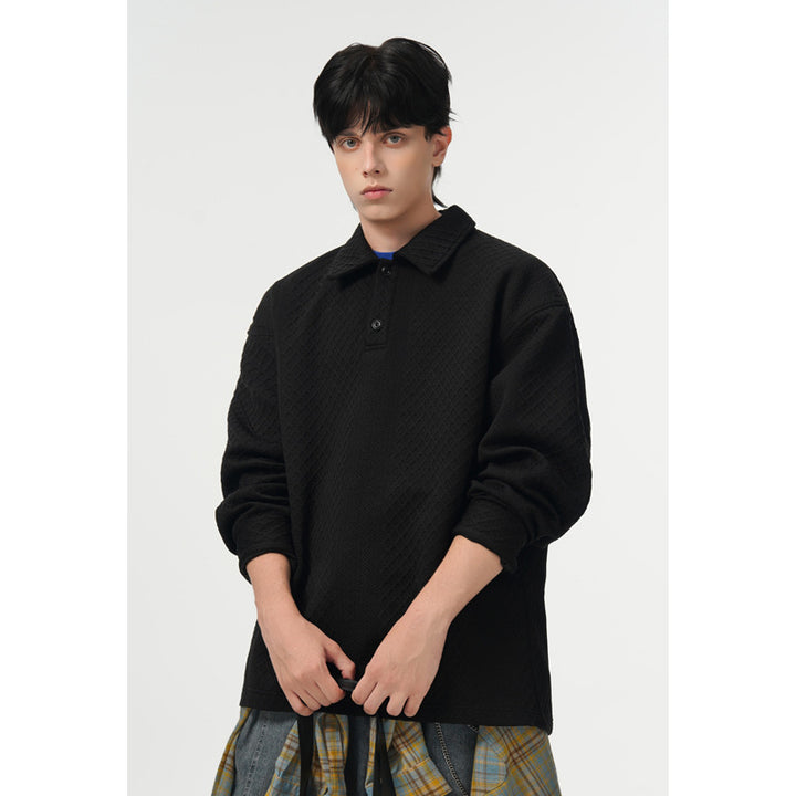 Herren Oversize-Poloshirt-Sweatshirt mit diamantstruktur, verlängertem Schnitt und Polokragen Drune