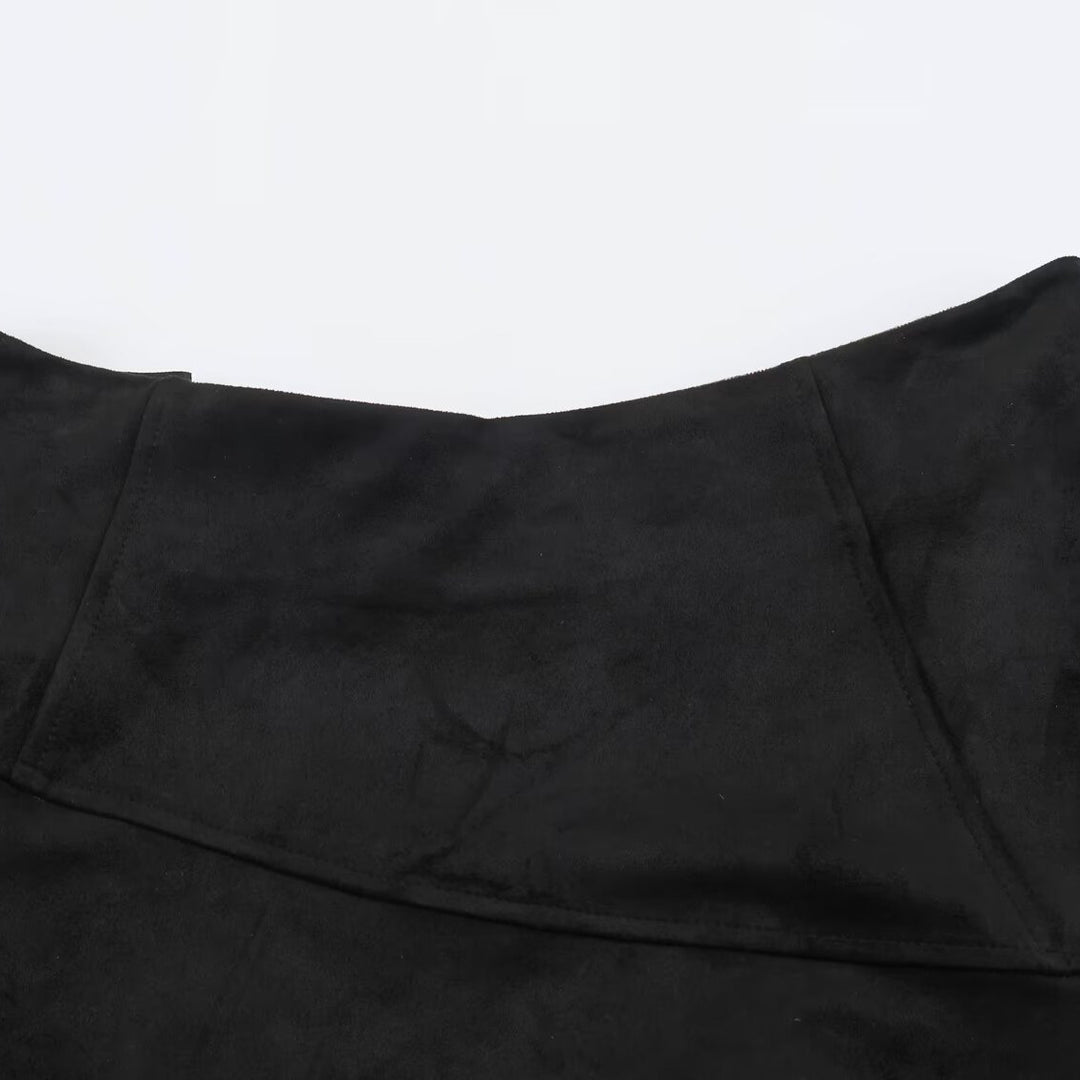 Damen Asymmetrischer Lagenrock mit Kunstleder-Oberschürze und kariertem Chiffon-Volant Drune