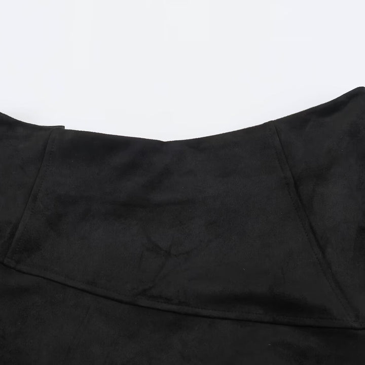 Damen Asymmetrischer Lagenrock mit Kunstleder-Oberschürze und kariertem Chiffon-Volant Drune