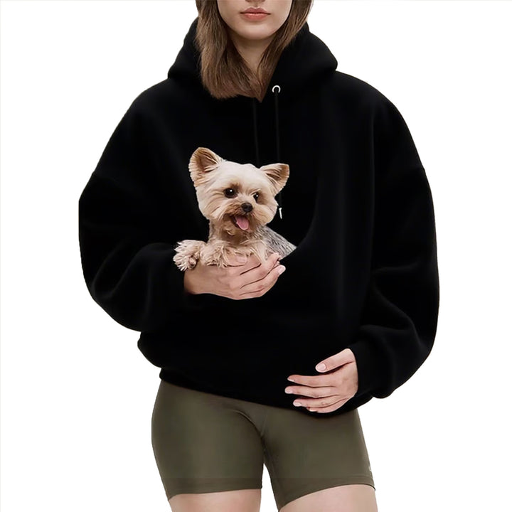 Damen nan Oversize Sherpa-Hoodie mit integriertem Haustiertaschen-Design Drune