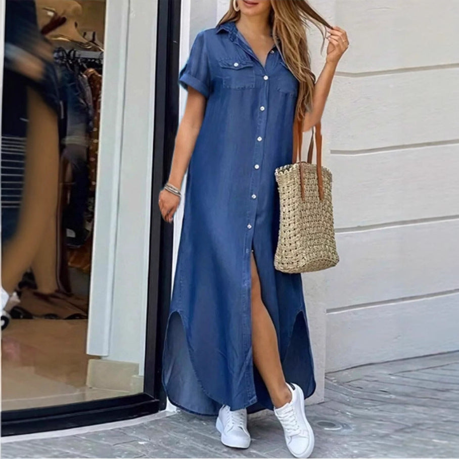 Damen Denim Hemdkleid mit Knopfdetails und seitlichem Schlitz Drune