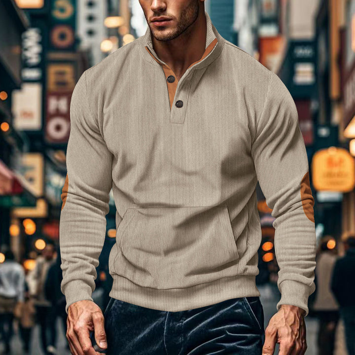 Herren bequemer Pullover mit Stehkragen und Knopfleiste Drune