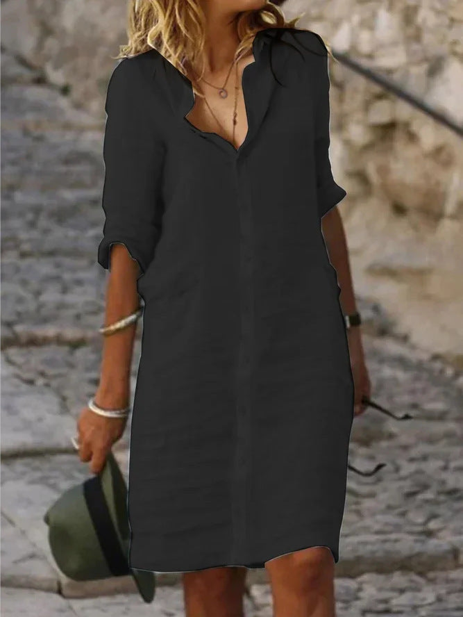 Damen Lässiges Hemdkleid mit Schicken Details Drune
