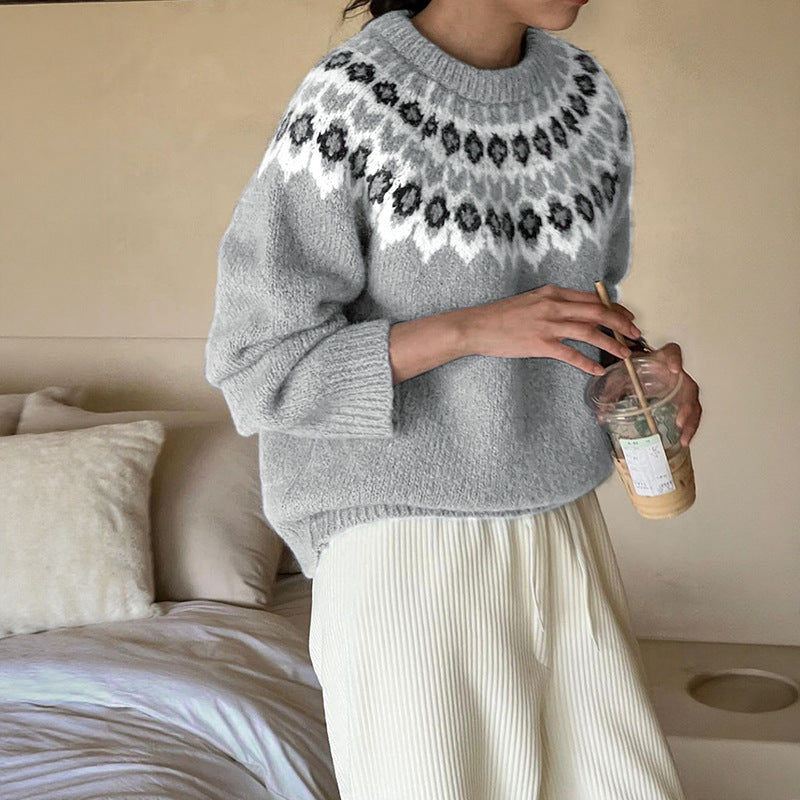 Damen Gemusterter Strickpullover mit Norweger-Motiv Drune