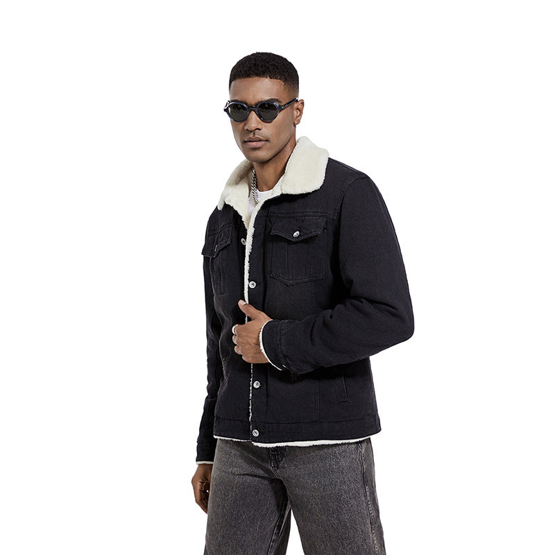 Herren Geprägte Jeansjacke mit Fleece-Innenfutter Drune
