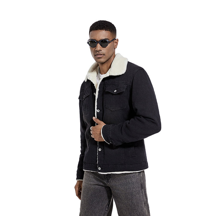 Herren Geprägte Jeansjacke mit Fleece-Innenfutter Drune