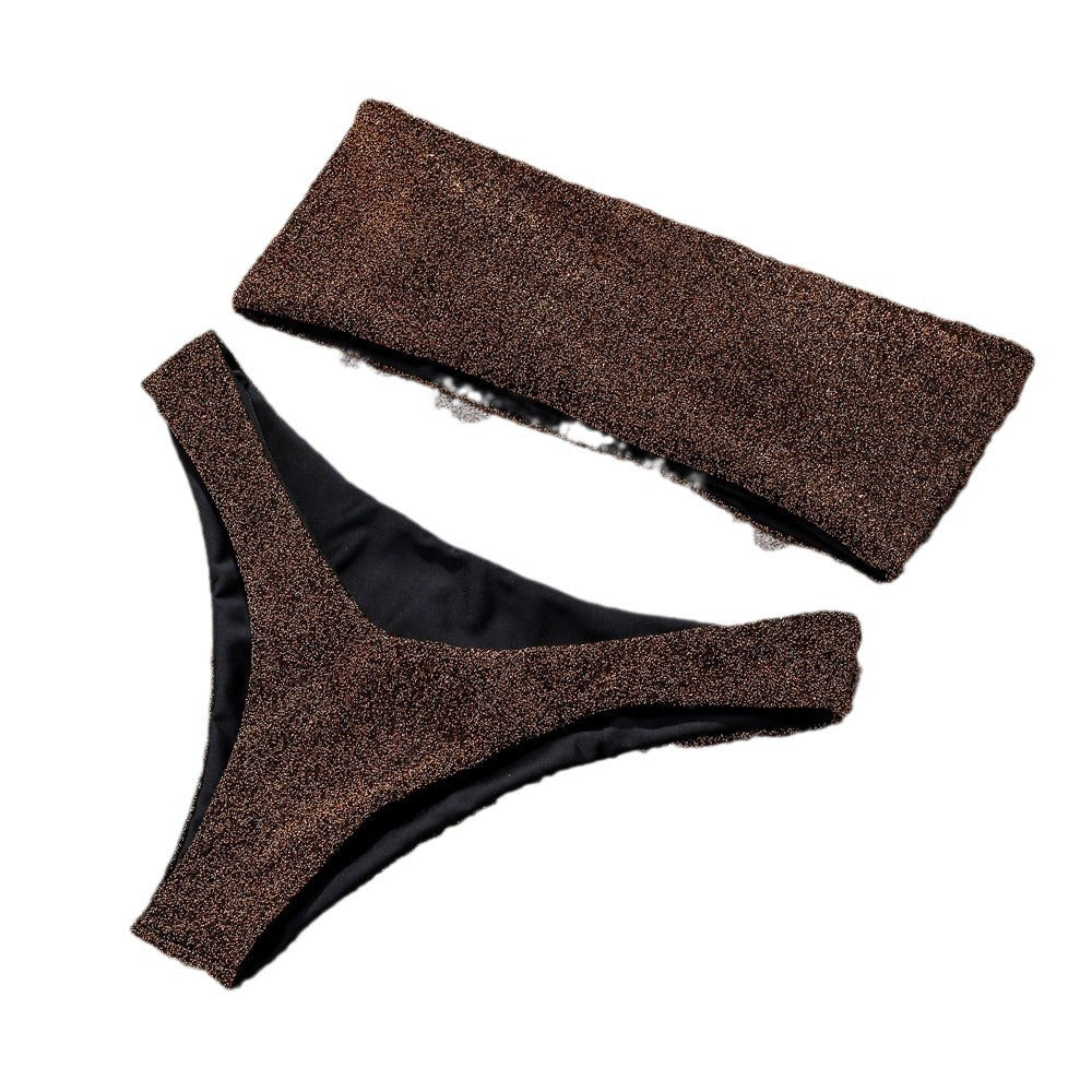 Damen Bandeau-Bikini mit schimmerndem Oberteil Drune