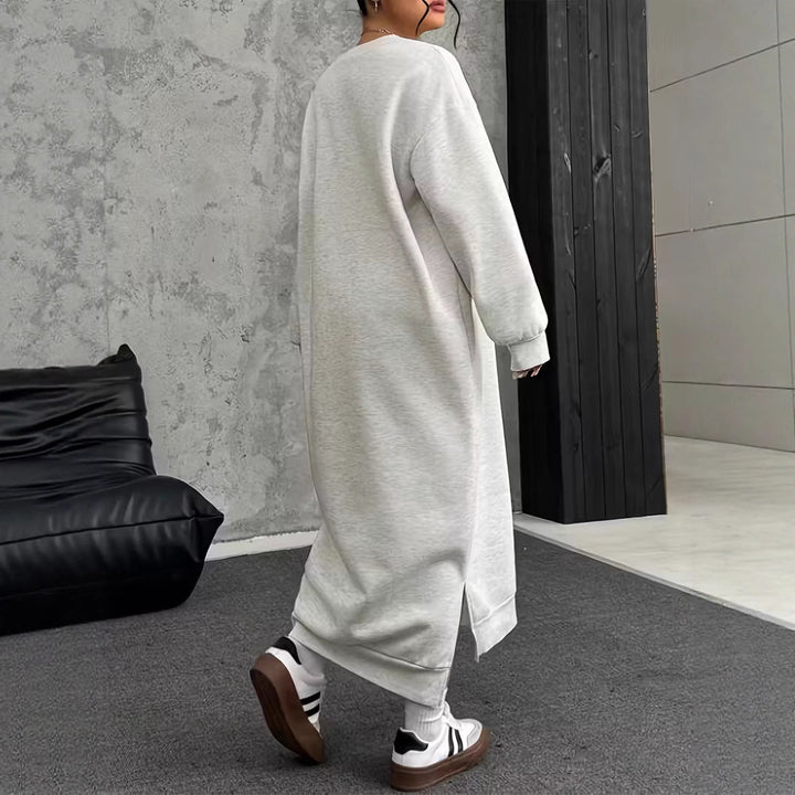 Damen Oversize-Sweatkleid Midilänge mit Seitenschlitzen und Rippbündchen Drune