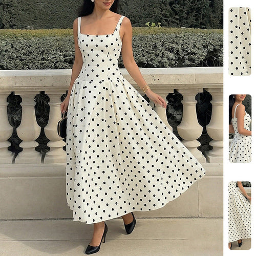 Damen Elegantes Polka-Dots Maxi-Kleid Drune