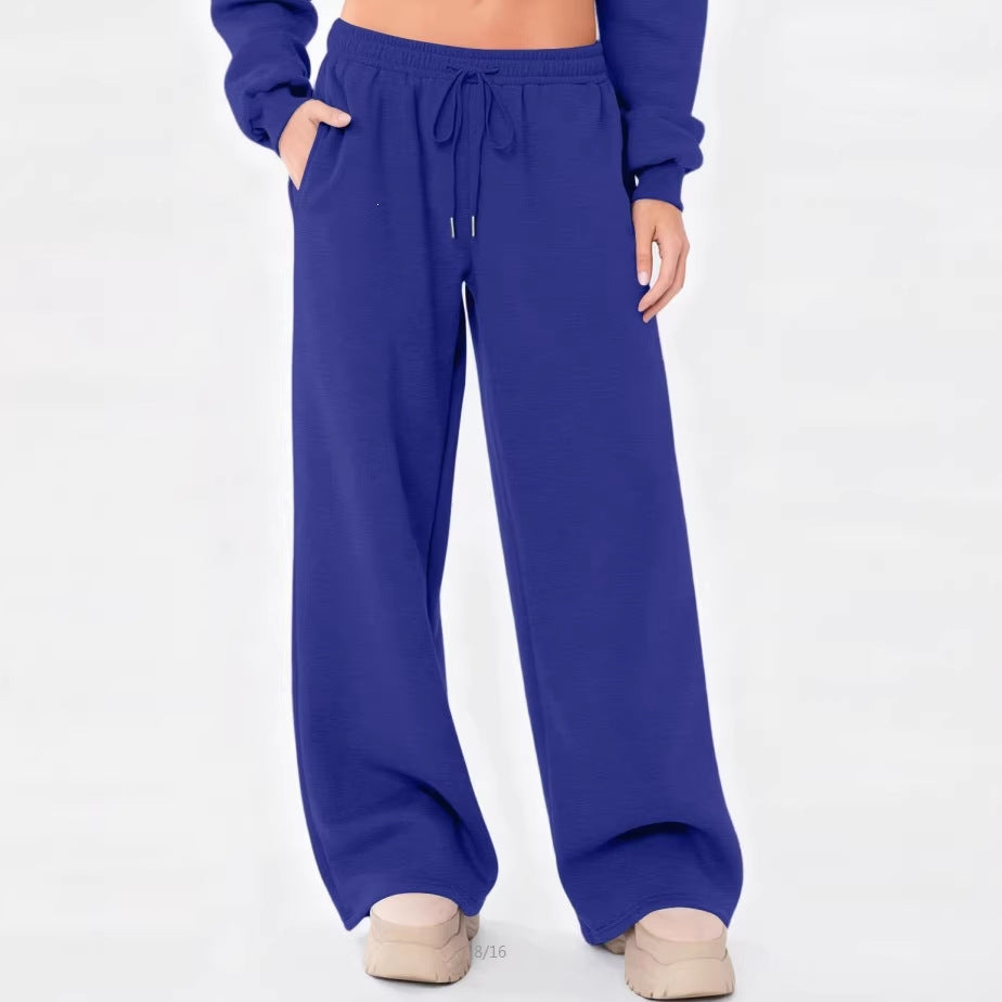 Damen nan weite Loungehose mit hohem Komfortbund, elastischem Tunnelzug und seitlichen Eingrifftaschen Drune