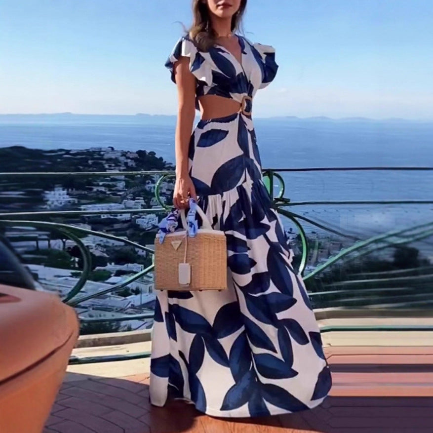 Damen Maxi-Kleid mit raffinierten Cut-Out-Details und voluminösen Rüschen Drune