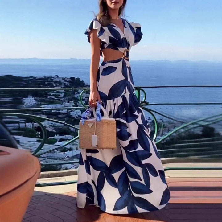 Damen Maxi-Kleid mit raffinierten Cut-Out-Details und voluminösen Rüschen Drune