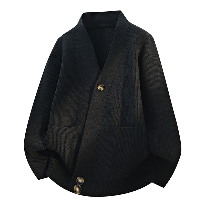 Damen Oversize-Strickjacke mit großem V-Ausschnitt, aufgesetzten Taschen & Holzknöpfen Drune
