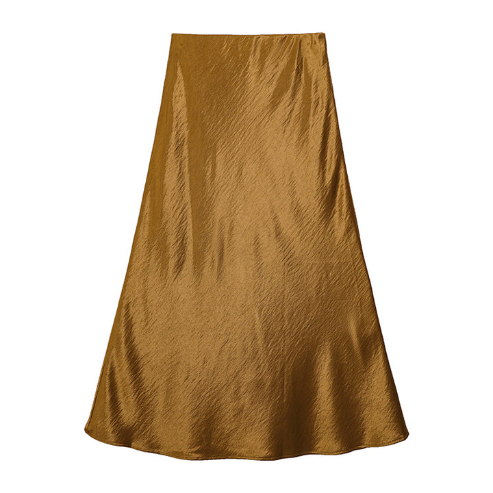 Damen nan schwingender Midirock aus satinierter Viskose mit glattem Taillenbund Drune
