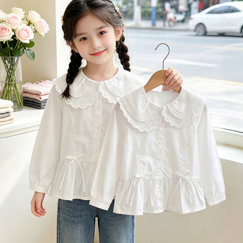 Mädchen elegante Bluse mit Spitzensaum und Rüschendetails Drune