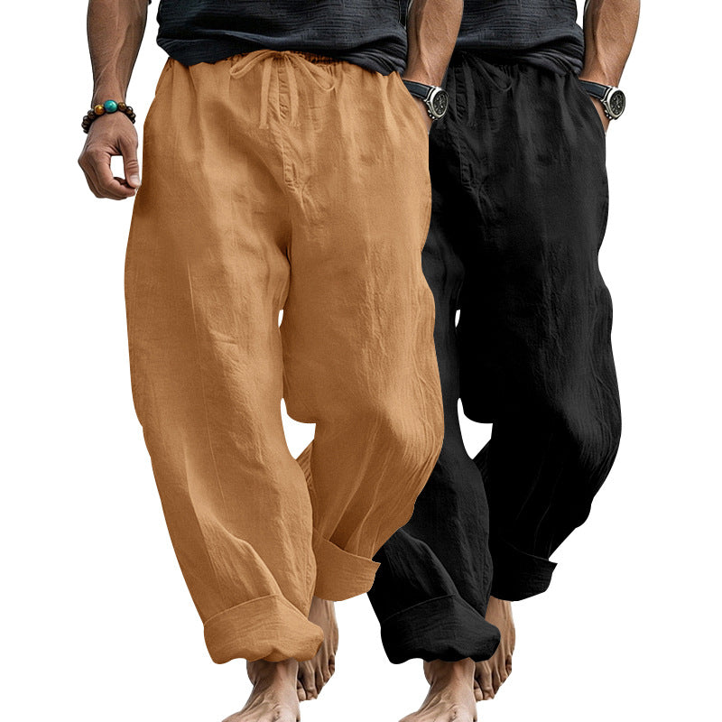 Herren Leinenmix-Loungehose mit elastischem Bund, Kordelzug und lockerer Passform Drune