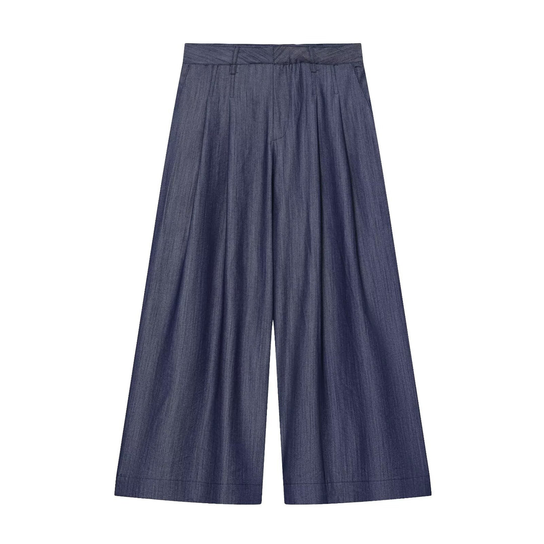 Damen Hochtaillierte weite Culotte aus leichter Denim-Qualität mit Bundfalten Drune