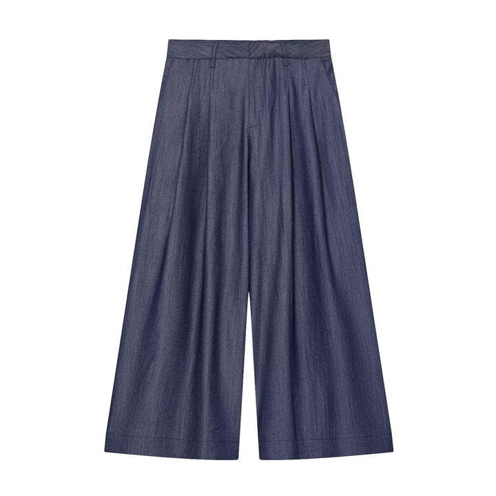 Damen Hochtaillierte weite Culotte aus leichter Denim-Qualität mit Bundfalten Drune