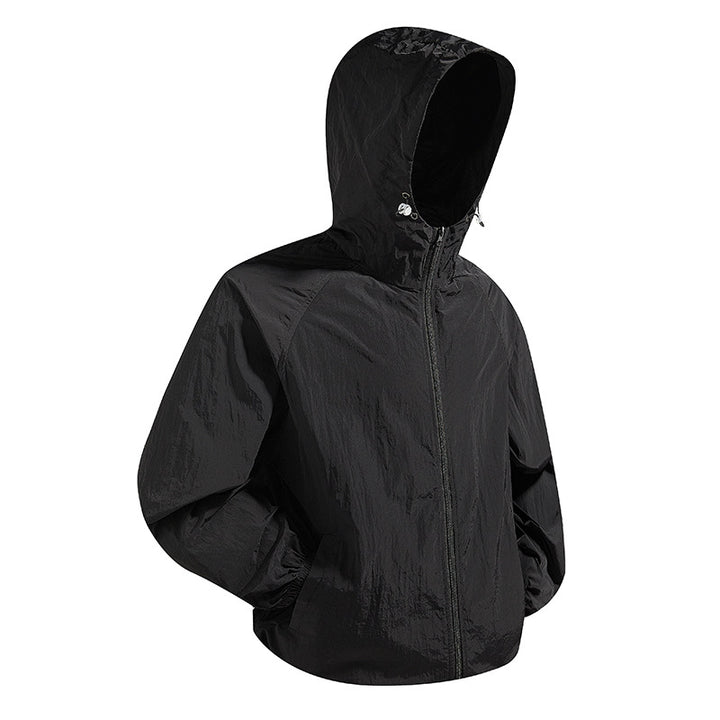 Unisex Leichte packbare Kapuzen‑Windjacke mit wasserabweisender Ripstop‑Hülle und verstellbarer Kapuze Drune