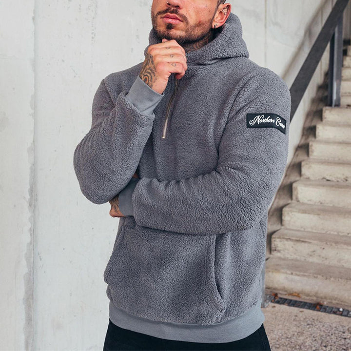 Herren nan sportiver Teddyfleece-Hoodie mit schmaler Passform und Kängurutasche Drune