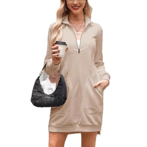 Damen Freizeitkleid mit hohem Kragen und seitlichen Eingrifftaschen Drune