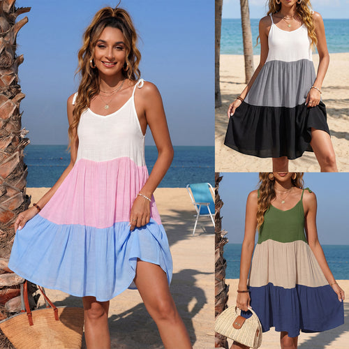 Damen luftiges Sommerkleid mit modischem Farbverlauf und verstellbaren Trägern Drune