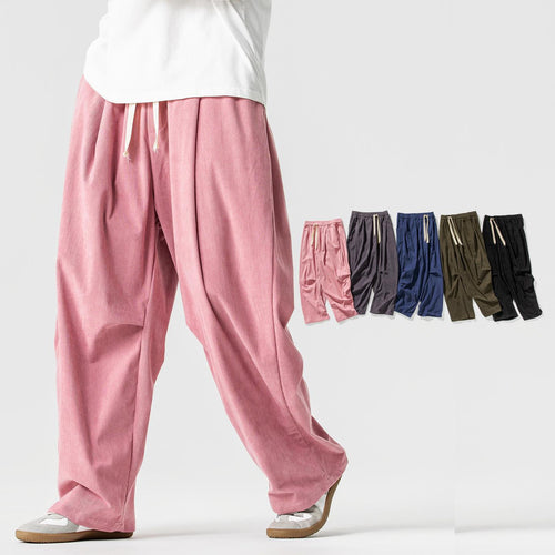 Herren Weit geschnittene Cordhose mit Bundfalten, Tunnelzug und lässiger Baggy‑Silhouette Drune