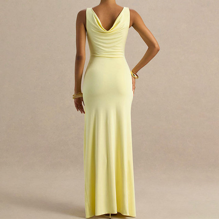 Damen Elegantes Maxikleid mit tiefem V-Ausschnitt und seitlicher Raffung Drune