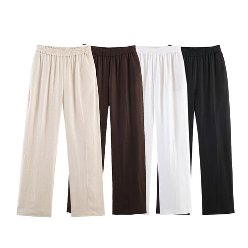 Damen Weite Palazzo-Hose mit elastischem Raffungsgummibund und fließendem Leichtstoff Drune