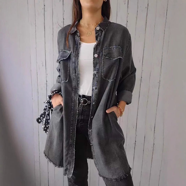 Damen Lässige Denim-Hemdjacke