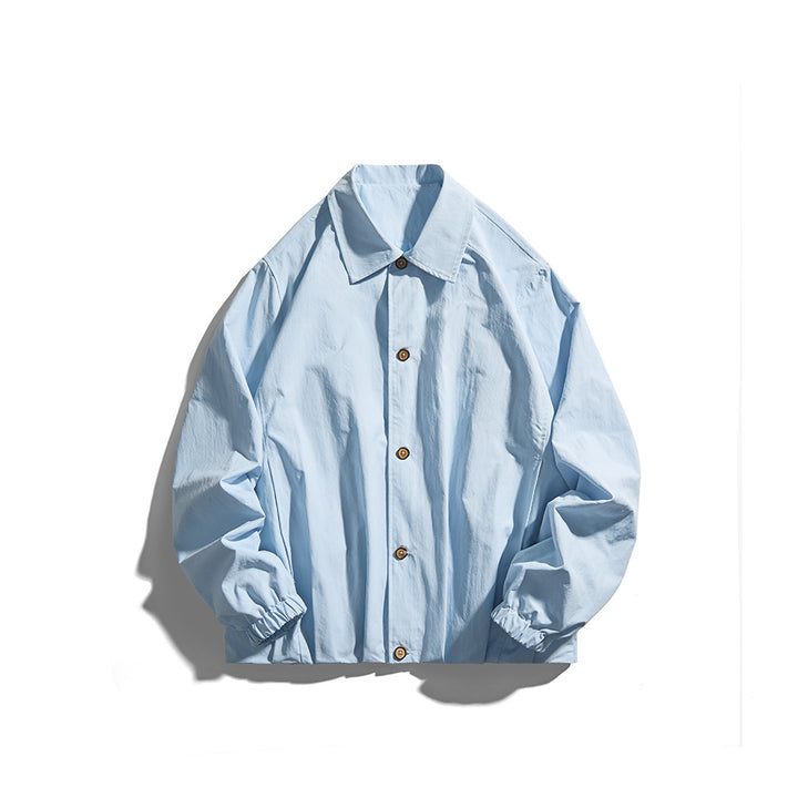 Unisex Leichte Hemdjacke im Boxy-Schnitt mit Holzknopfleiste und elastischen Bündchen Drune