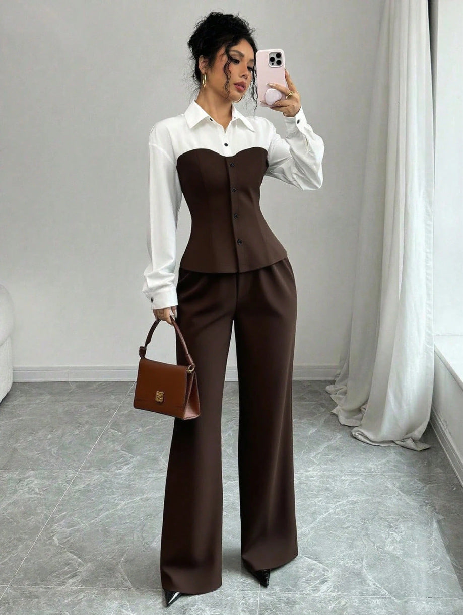 Damen Eleganter Blazer mit hochgeschnittenem Hosenanzug Drune