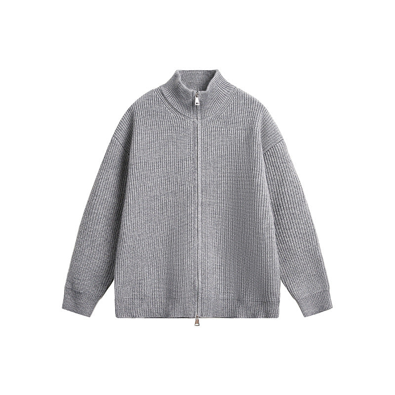 Herren Grobstrickjacke mit hohem Kragen und durchgehendem Reißverschluss Drune