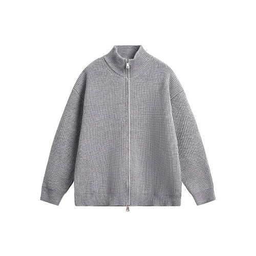 Herren Grobstrickjacke mit hohem Kragen und durchgehendem Reißverschluss Drune