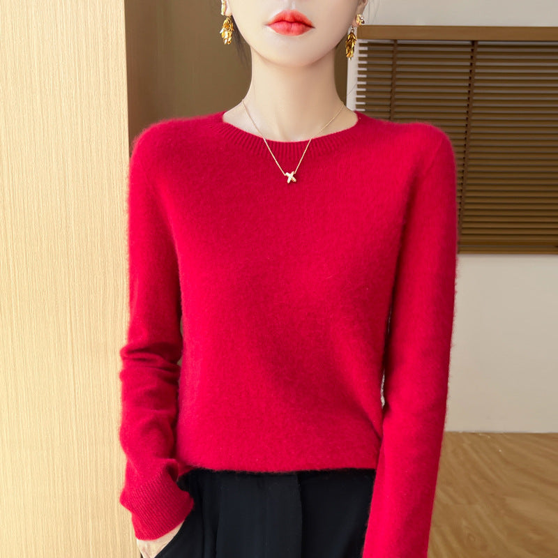 Damen Weicher Mohair‑Optik Rundhals‑Pullover mit feinem Rippsaum und leichter Oversize‑Passform Drune