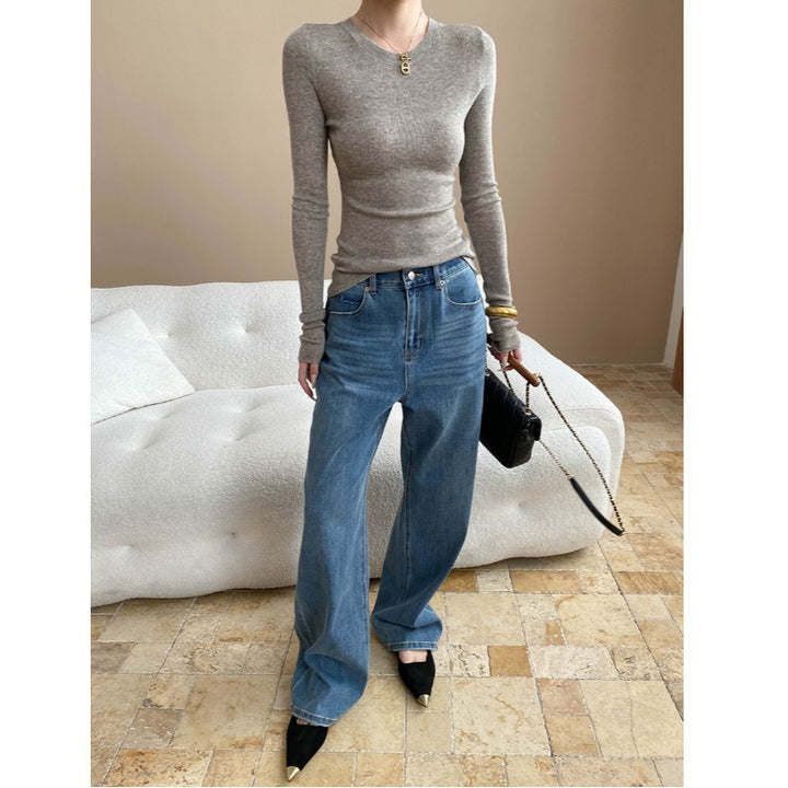 Damen figurbetontes Langarmshirt mit Rippstruktur Drune