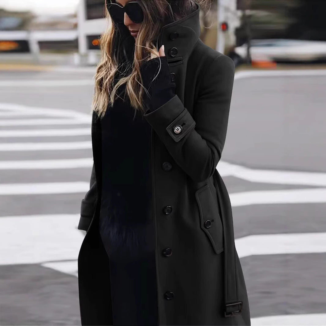 Damen eleganter Trenchcoat mit hohem Kragen Drune