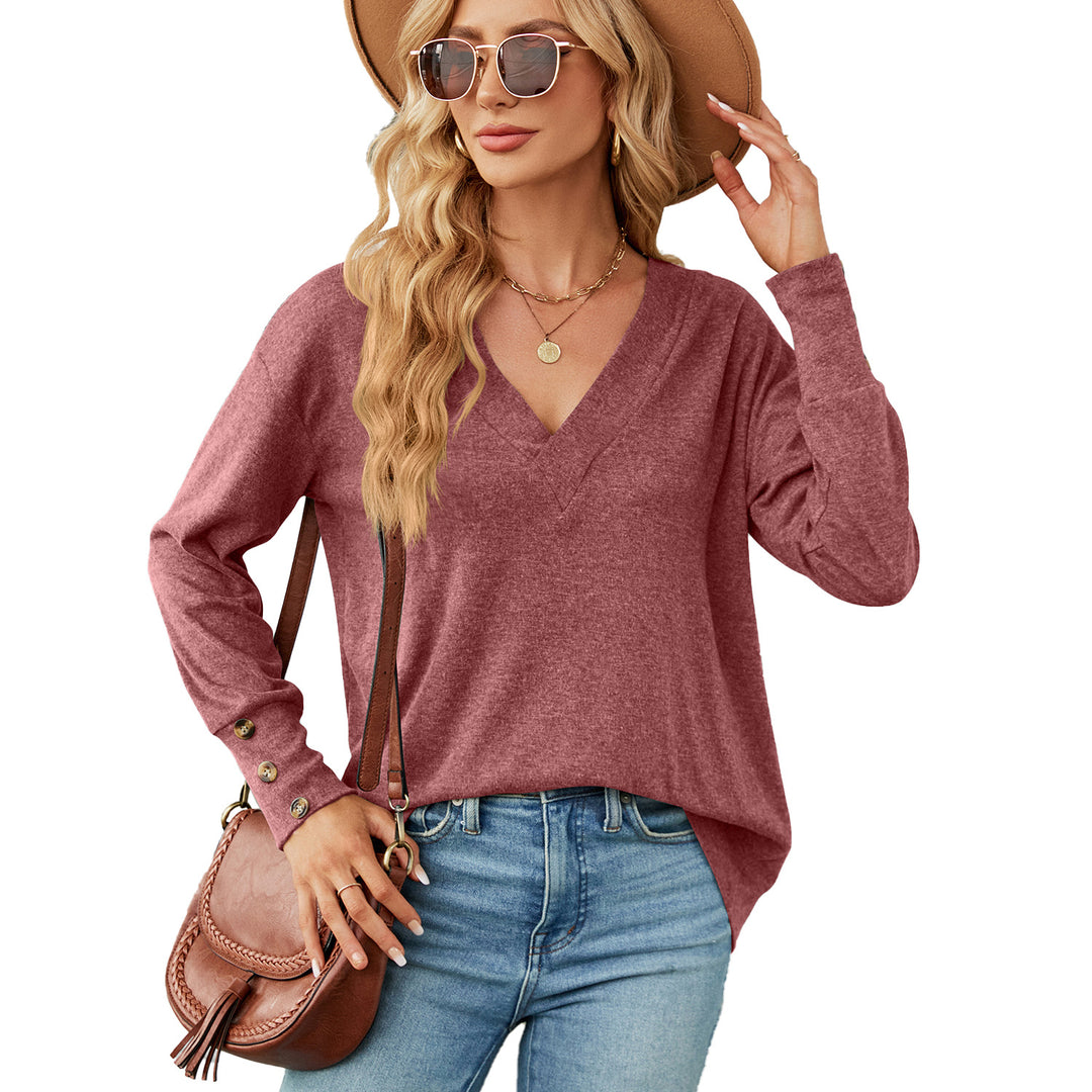 Damen oversized V-Ausschnitt Pullover mit modischen Knopfdetails Drune