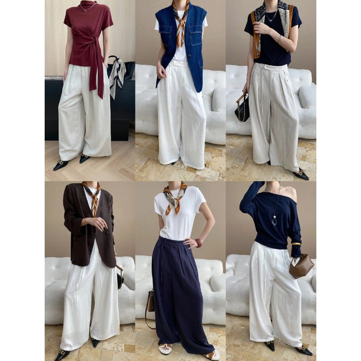 Damen elegante weite Hose mit hohem Bund und komfortablem Schnitt Drune
