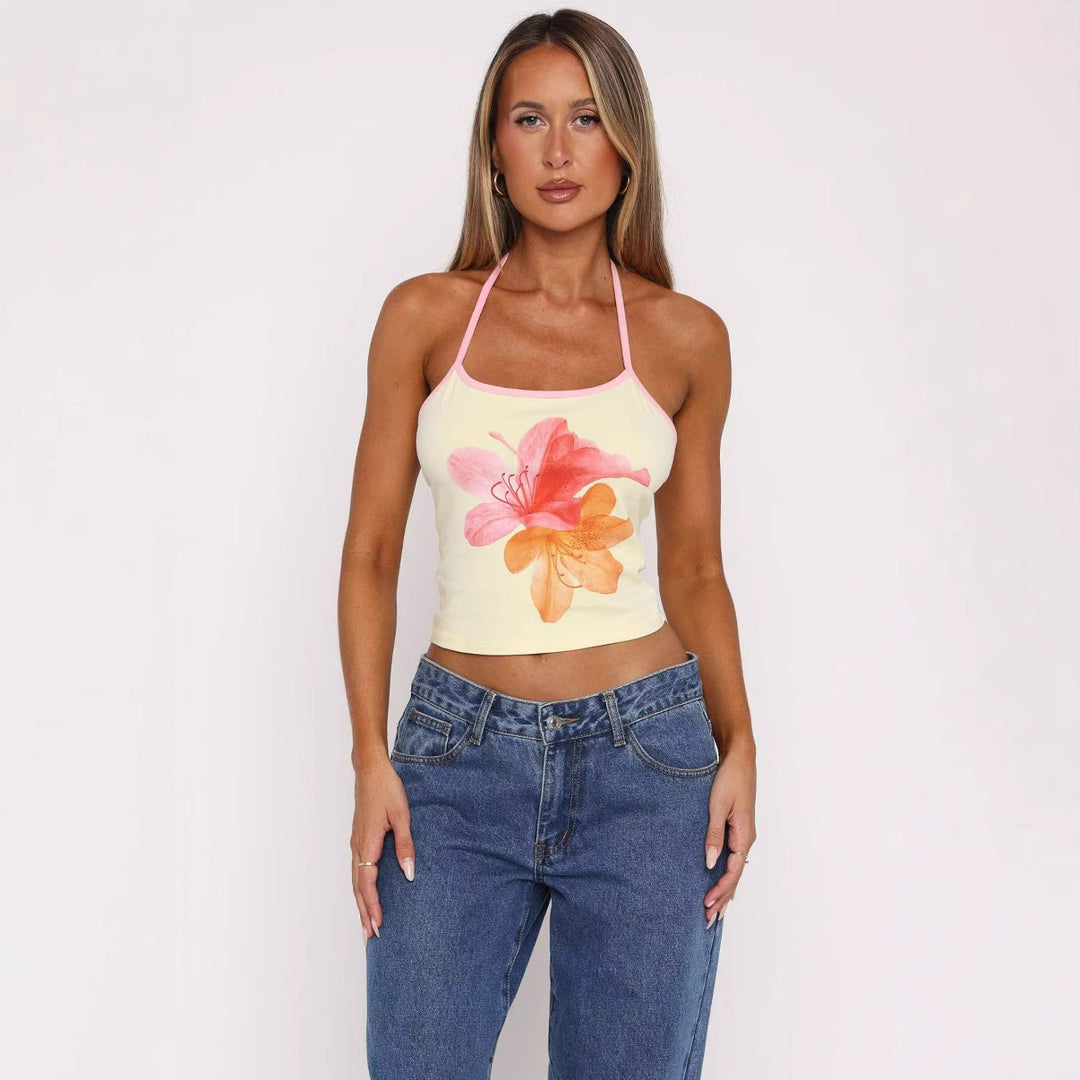 Damen Crop-Top mit floralem Druck und verstellbaren Trägern Drune