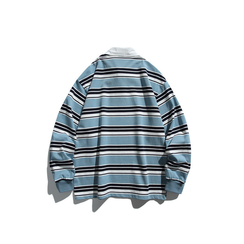 Unisex Gestreiftes Rugby-Polo im Oversize-Cut mit kontrastierendem Hemdkragen Drune